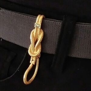GUCCI Belt Hook Key ring chain Vintage Infinity Rope Gold tone GG Logo Double G